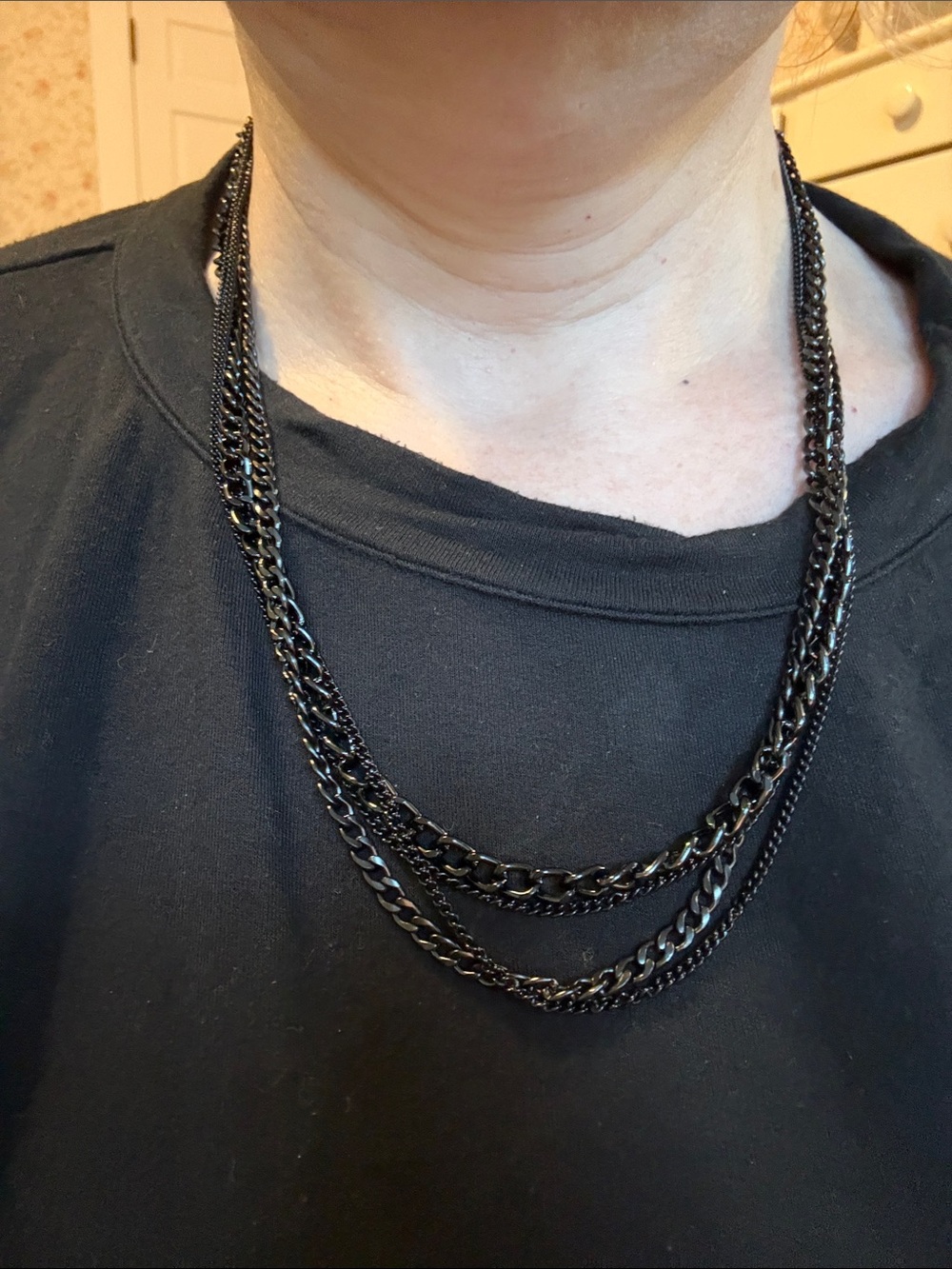 Hand-Crafted Black Multi-Chain Necklace - Unbranded